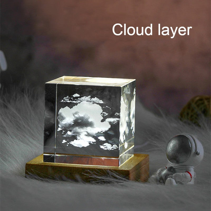 Avelena | 3D Galaxy Kristall Glas Würfel mit aufladbarem buntem Lichtbasis, für Geschenk & Wohnkultur