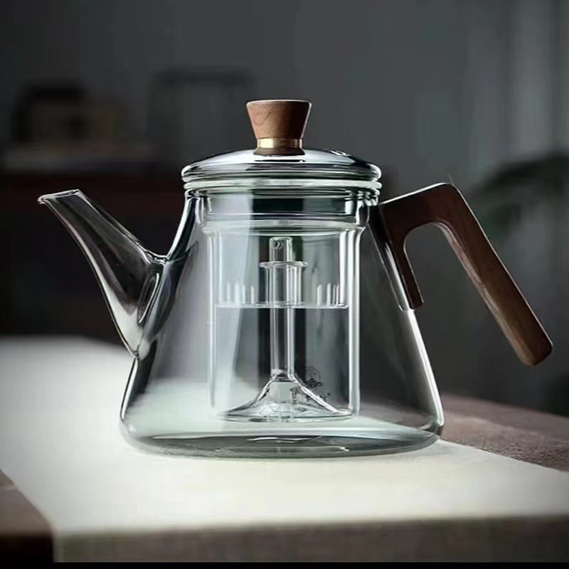 Avelena | Aetheris Glas Teekanne – Hitzebeständige Glaskanne mit Holzgriff & Teesieb (900ml)