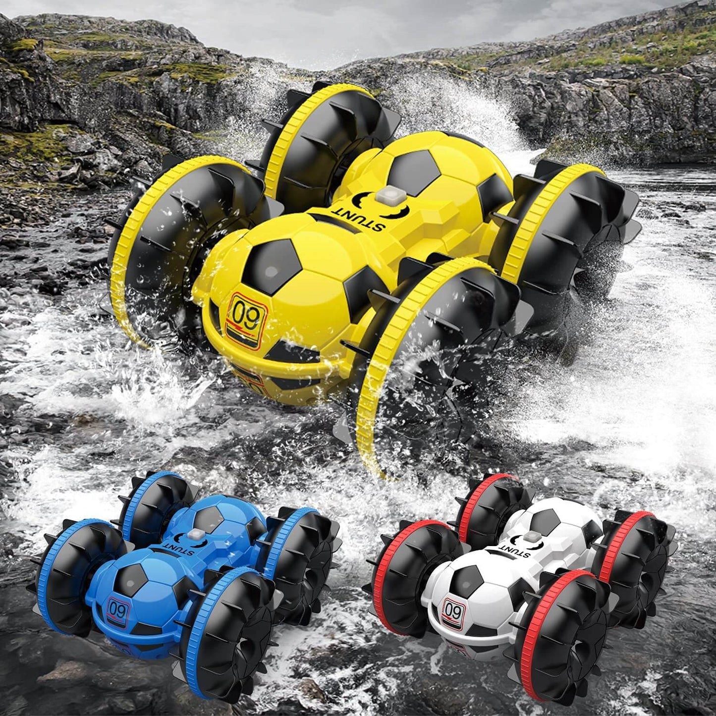 Avelena | Amphibisches ferngesteuertes Auto, All-Terrain-Fußball, ferngesteuertes Boot, Poolspielzeug, Geschenk für Jungen und Mädchen