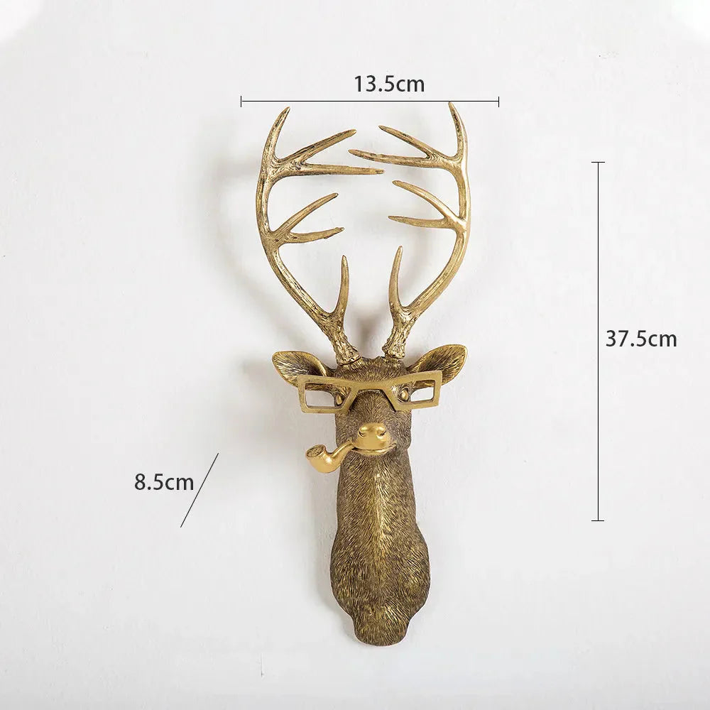 Avelena | Antik Bronze Harz Tier Anhänger Goldenes Reh Kopf Wand Lagerhaken Hintergrund Wand Zubehör Dekorative Figuren