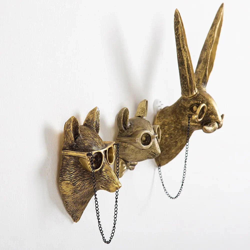 Avelena | Antik Bronze Harz Tier Anhänger Goldenes Reh Kopf Wand Lagerhaken Hintergrund Wand Zubehör Dekorative Figuren