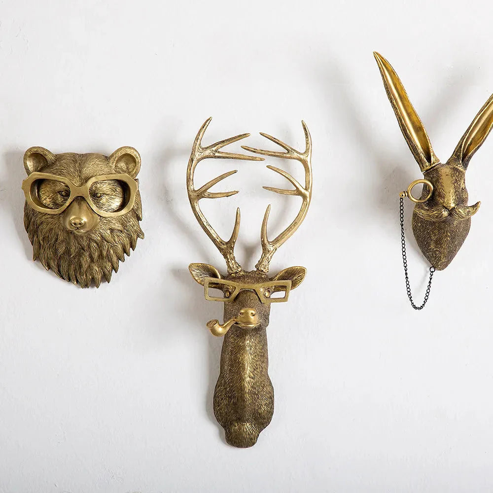 Avelena | Antik Bronze Harz Tier Anhänger Goldenes Reh Kopf Wand Lagerhaken Hintergrund Wand Zubehör Dekorative Figuren