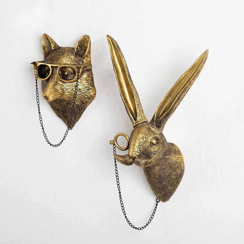 Avelena | Antik Bronze Harz Tier Anhänger Goldenes Reh Kopf Wand Lagerhaken Hintergrund Wand Zubehör Dekorative Figuren