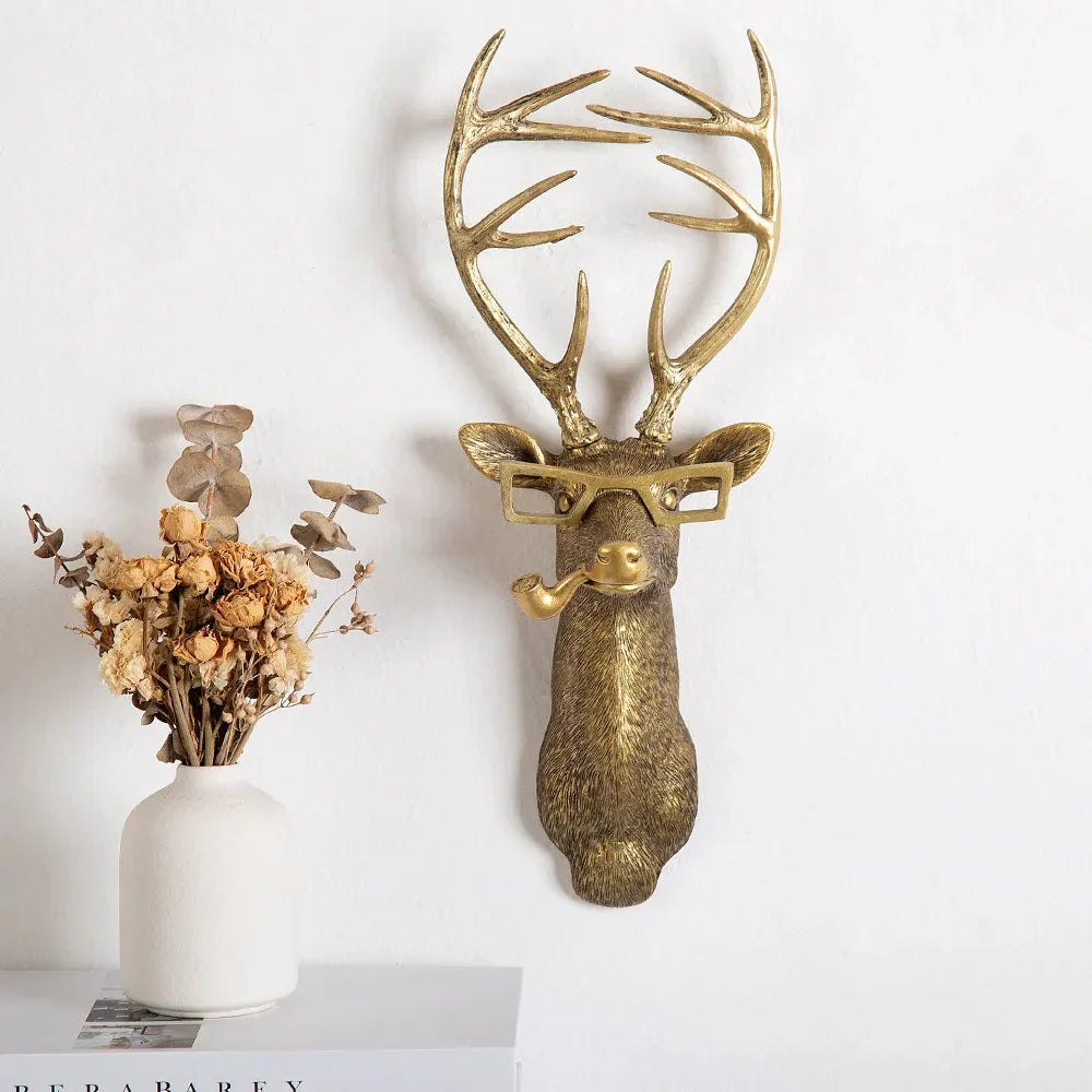 Avelena | Antik Bronze Harz Tier Anhänger Goldenes Reh Kopf Wand Lagerhaken Hintergrund Wand Zubehör Dekorative Figuren