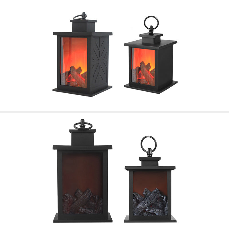 Avelena | Zeitgenössische Retro ABS Simulierte Flamme Kamin Runde Batterie Rechteckige LED Tischlampe Für Wohnzimmer