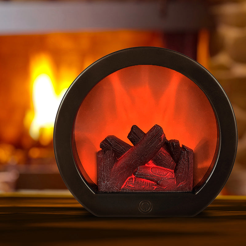 Avelena | Zeitgenössische Retro ABS Simulierte Flamme Kamin Runde Batterie Rechteckige LED Tischlampe Für Wohnzimmer
