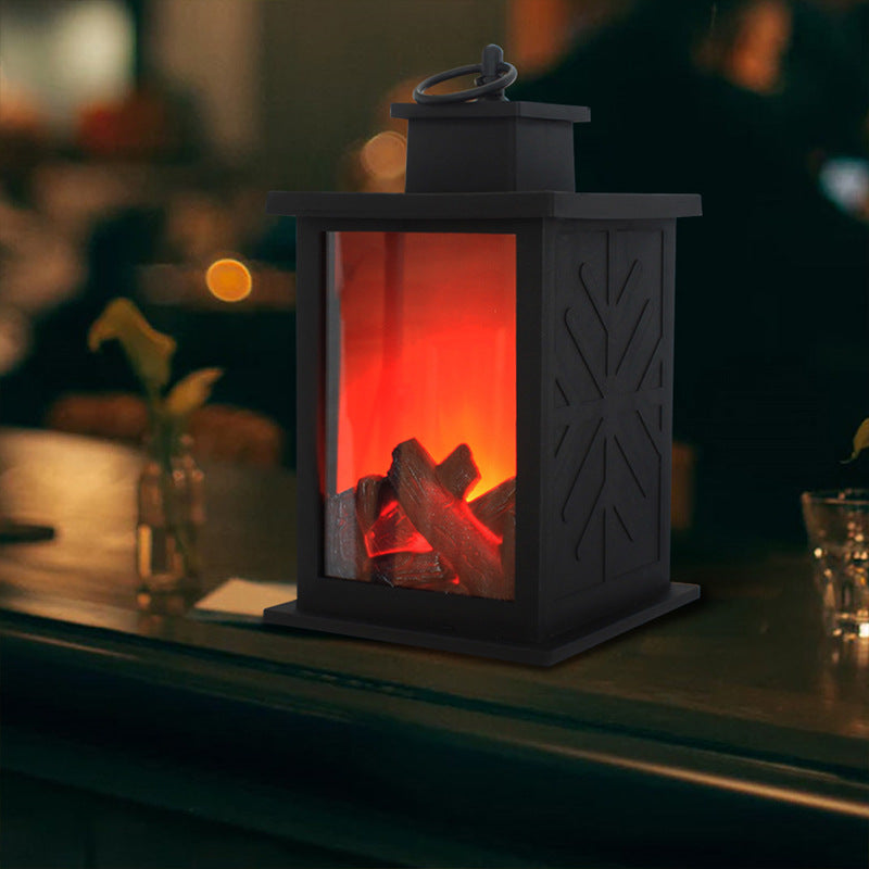 Avelena | Zeitgenössische Retro ABS Simulierte Flamme Kamin Runde Batterie Rechteckige LED Tischlampe Für Wohnzimmer