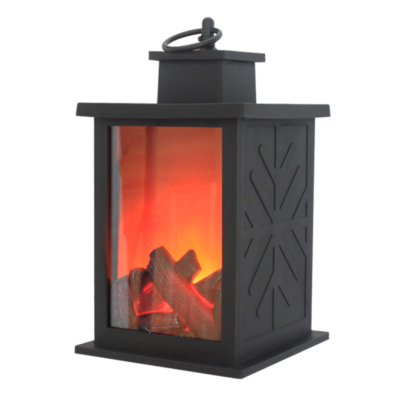 Avelena | Zeitgenössische Retro ABS Simulierte Flamme Kamin Runde Batterie Rechteckige LED Tischlampe Für Wohnzimmer