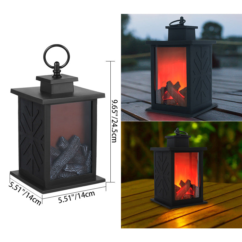 Avelena | Zeitgenössische Retro ABS Simulierte Flamme Kamin Runde Batterie Rechteckige LED Tischlampe Für Wohnzimmer