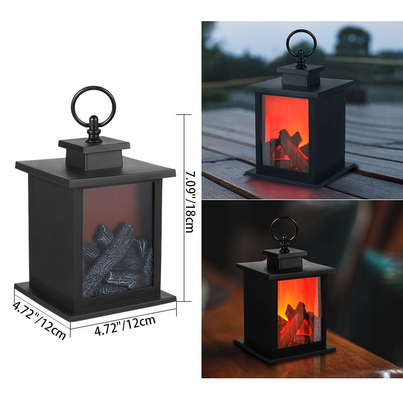 Avelena | Zeitgenössische Retro ABS Simulierte Flamme Kamin Runde Batterie Rechteckige LED Tischlampe Für Wohnzimmer