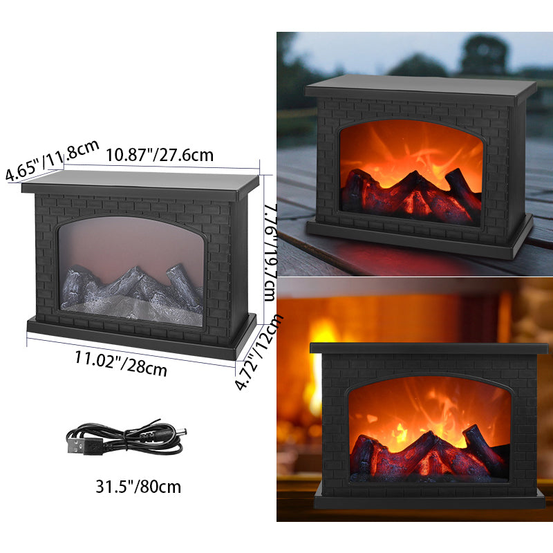 Avelena | Zeitgenössische Retro ABS Simulierte Flamme Kamin Runde Batterie Rechteckige LED Tischlampe Für Wohnzimmer