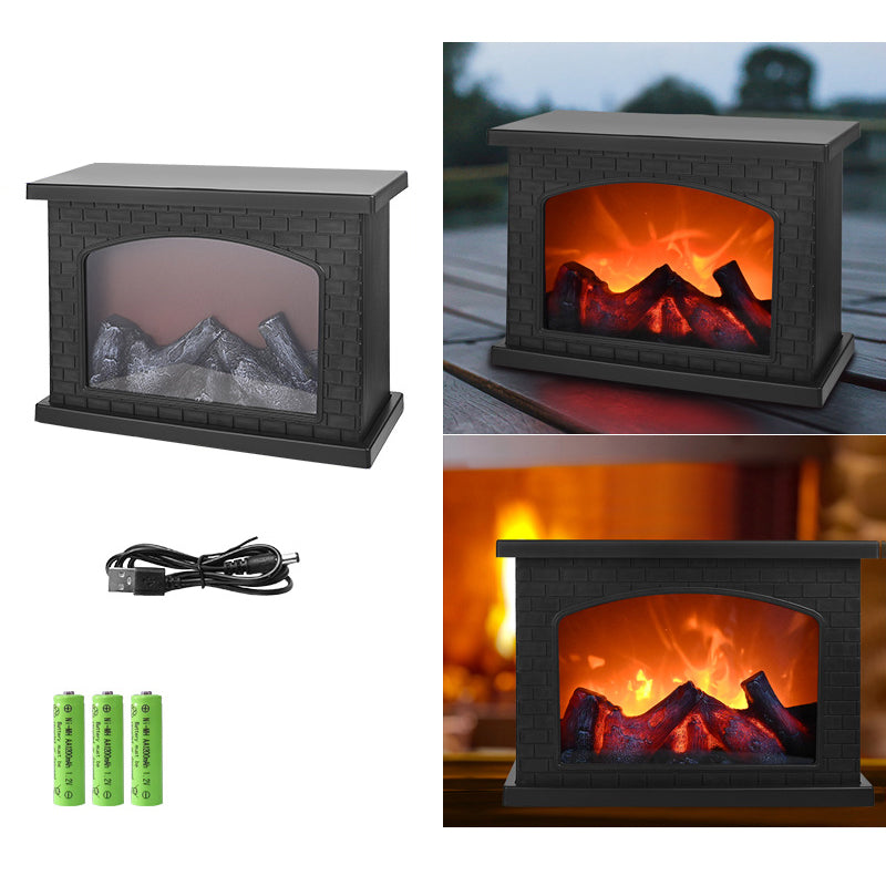 Avelena | Zeitgenössische Retro ABS Simulierte Flamme Kamin Runde Batterie Rechteckige LED Tischlampe Für Wohnzimmer