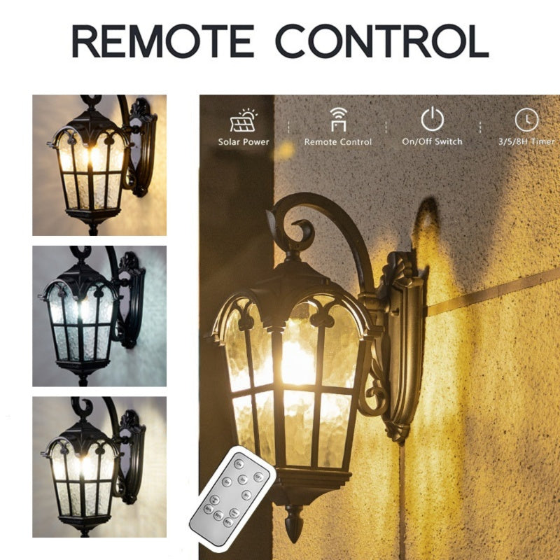 Avelena | Solar Waterproof Outdoor Wall Light | Vintage Design mit Fernbedienung für Veranda, Terrasse & Garten Verwendung
