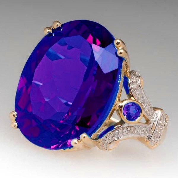 Avelena | Fashion Luxus Bunt Kubisches Zirkon Ring Ovaler Stein Finger Ring Für Frauen