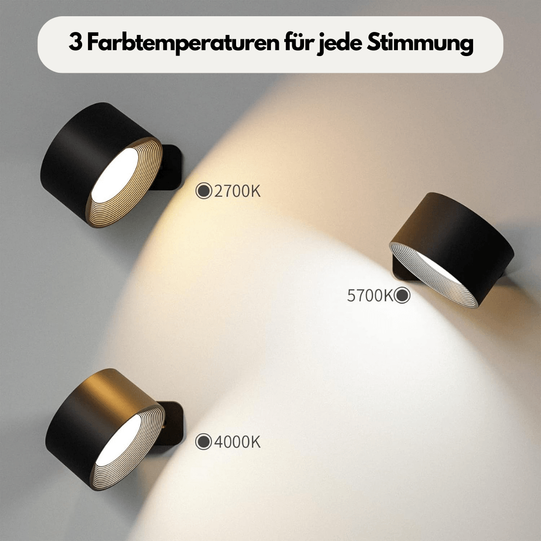 Avelena | 360° kabelloses wiederaufladbares Wandlicht | Vielseitige LED-Beleuchtungslösung