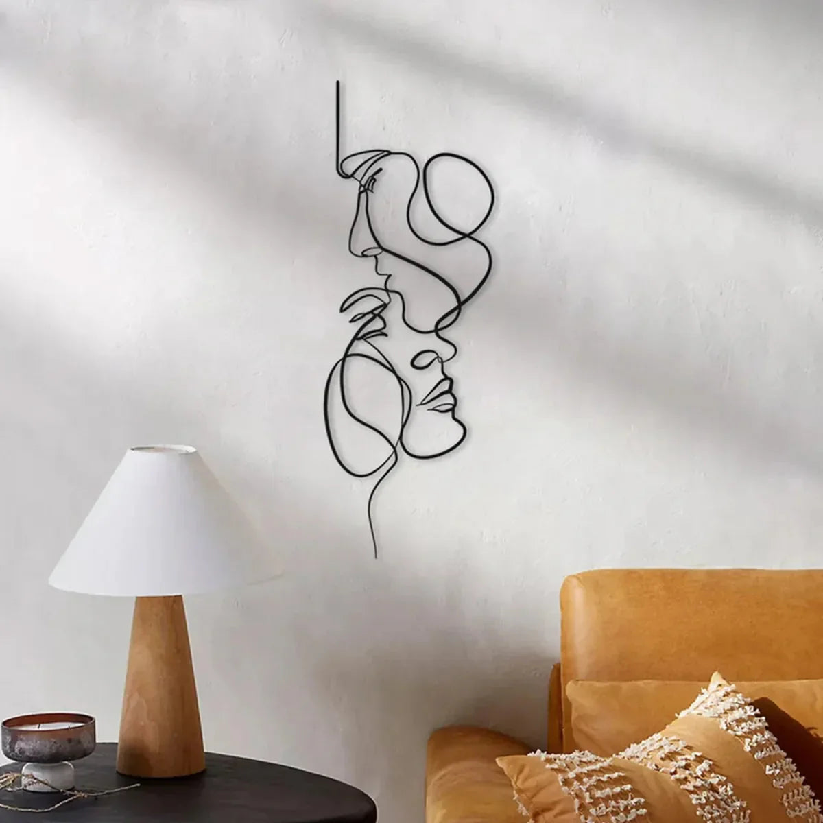 Avelena | Schwarze Metall Wandkunst Wanddekoration Abstrakte Eisen Wand Skulptur Minimalistische Gesichts Linie Wohnkultur Handwerkskunst