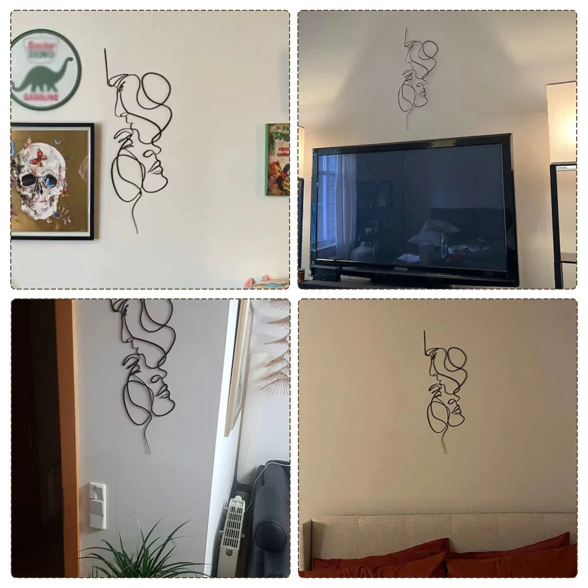 Avelena | Schwarze Metall Wandkunst Wanddekoration Abstrakte Eisen Wand Skulptur Minimalistische Gesichts Linie Wohnkultur Handwerkskunst