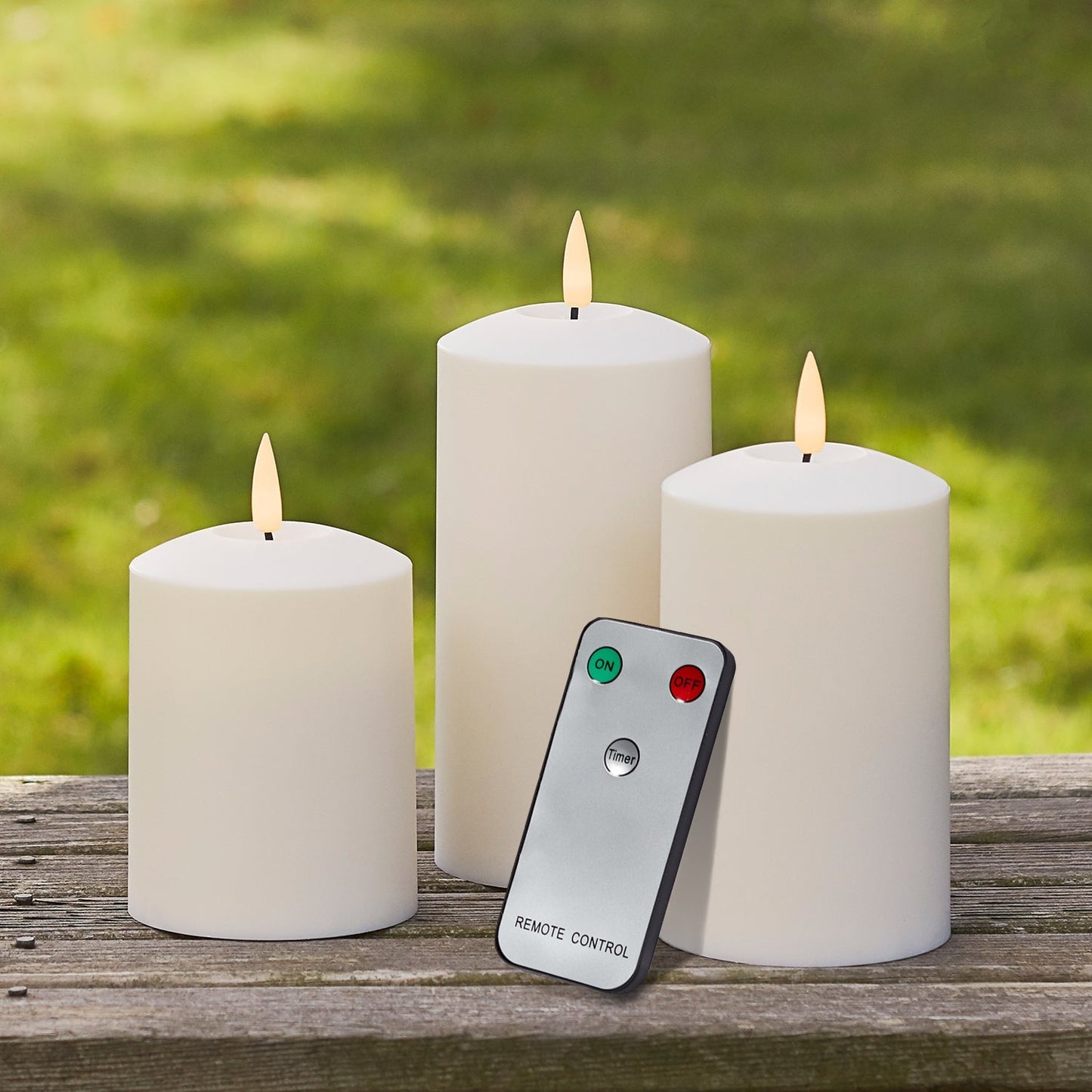 Avelena | TruGlow LED Outdoor Kerzen Trio mit Fernbedienung