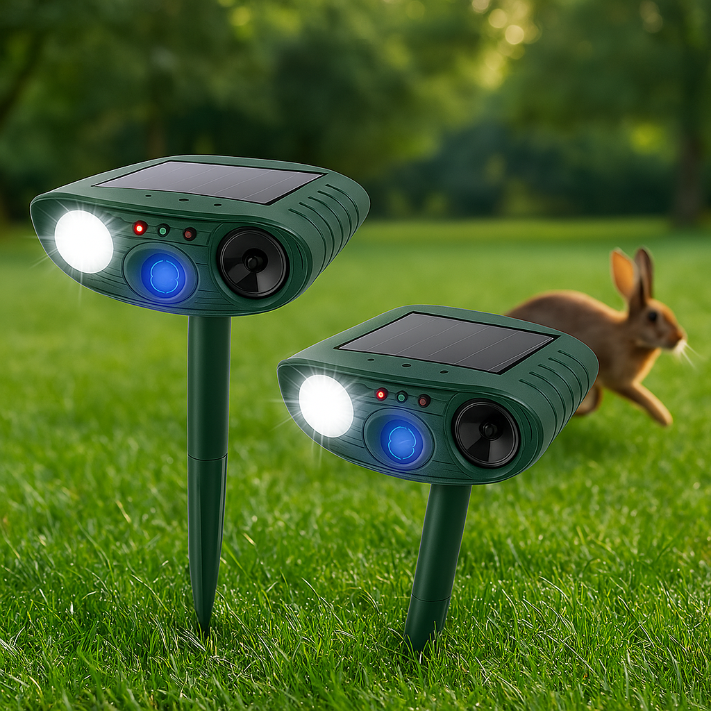 Avelena | Solar-powered ultrasonic rabbit repeller with flashing light – Effective pest control for gardens and yards
