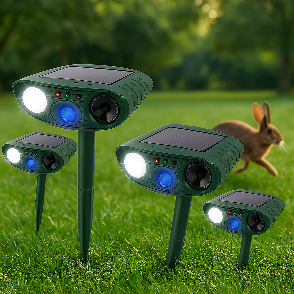 Avelena | Solar-powered ultrasonic rabbit repeller with flashing light – Effective pest control for gardens and yards