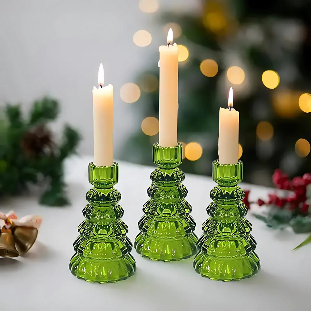 Avelena | Weihnachtsbaum Glas Kerzenhalter | 3er Set