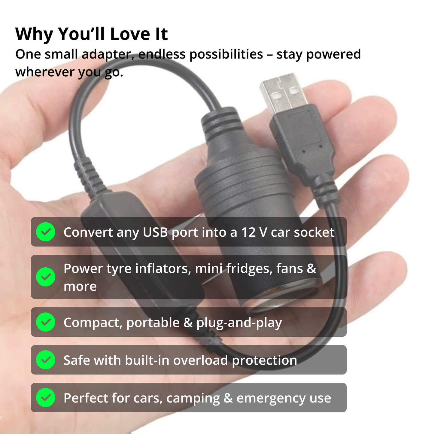Avelena | VoltLink | USB zu 12V Autoadapter – Einfache Plug & Play Stromlösung