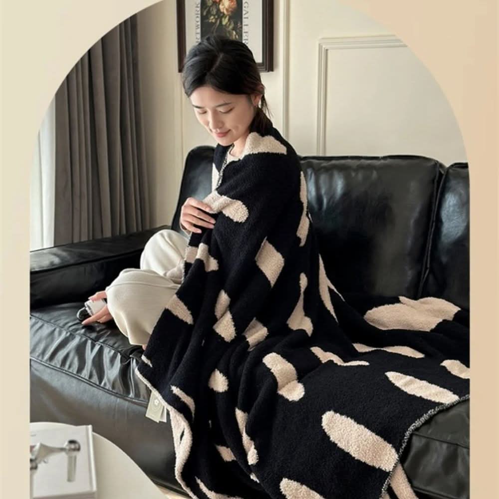 Avelena | Wendbare Polka-Dots-Fleece-Decke für Sofa und Bett