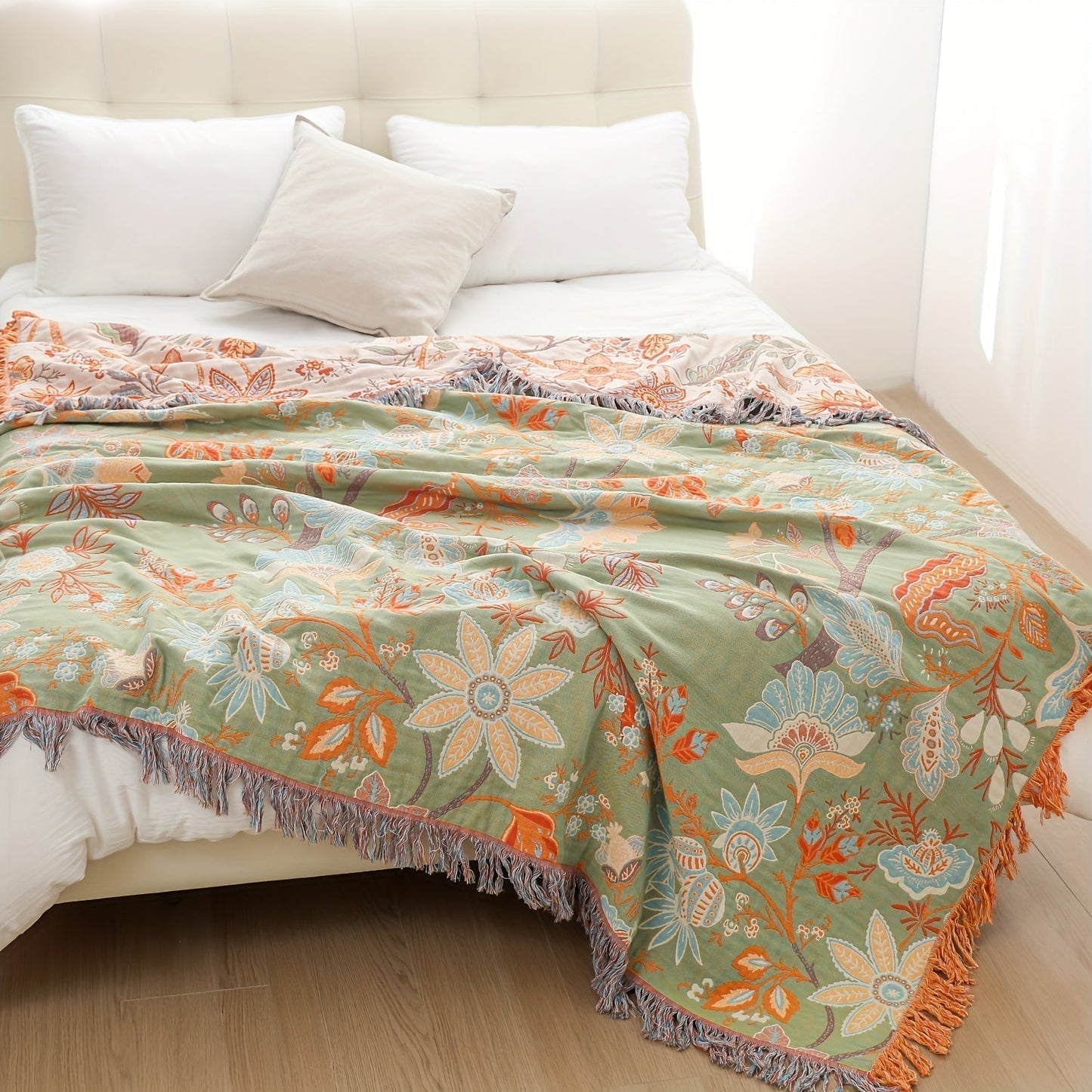 Avelena | ThreadHaven - Boho Quasten Tagesdecke