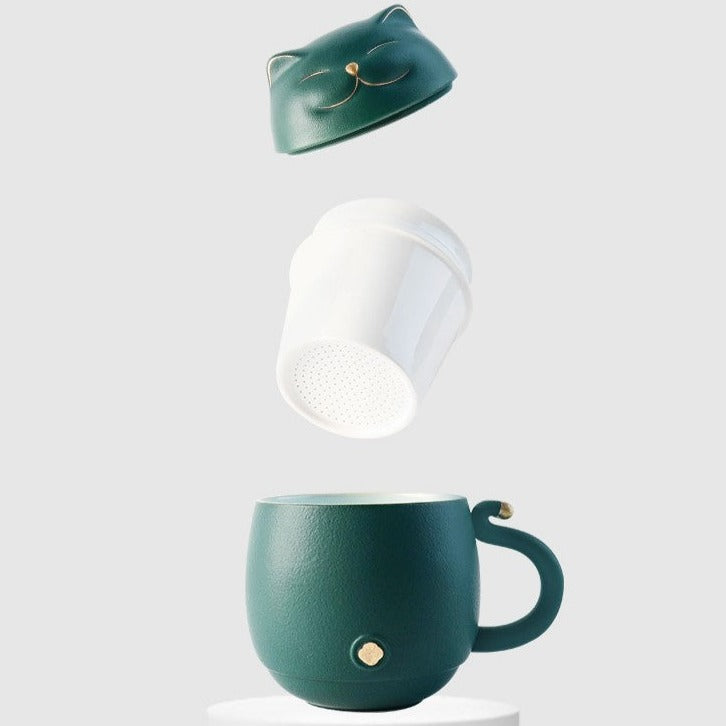 Avelena | Süße Katzen-Teetasse aus Keramik mit Sieb