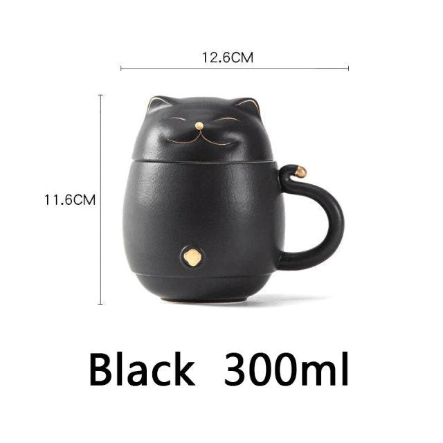 Avelena | Süße Katzen-Teetasse aus Keramik mit Sieb