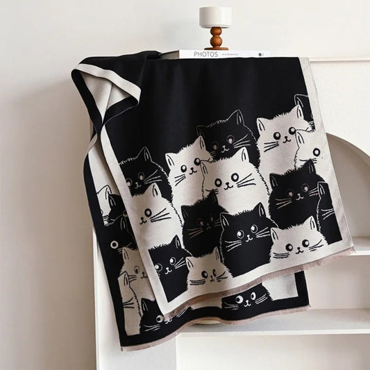 Avelena | Süßer Katzen Jacquard Winter Schal