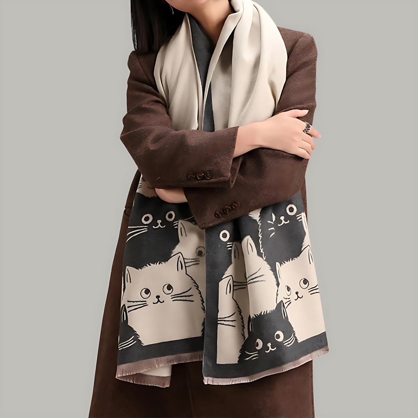 Avelena | Süßer Katzen Jacquard Winter Schal