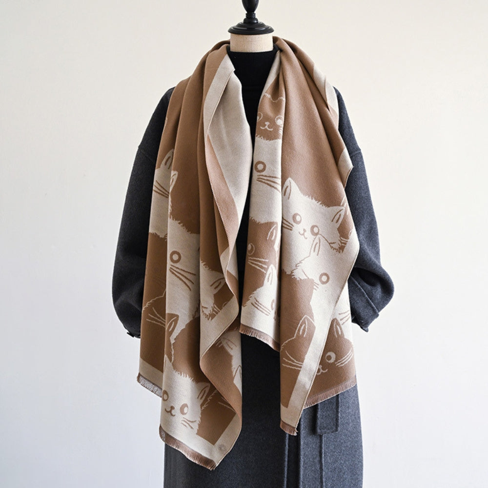 Avelena | Süßer Katzen Jacquard Winter Schal