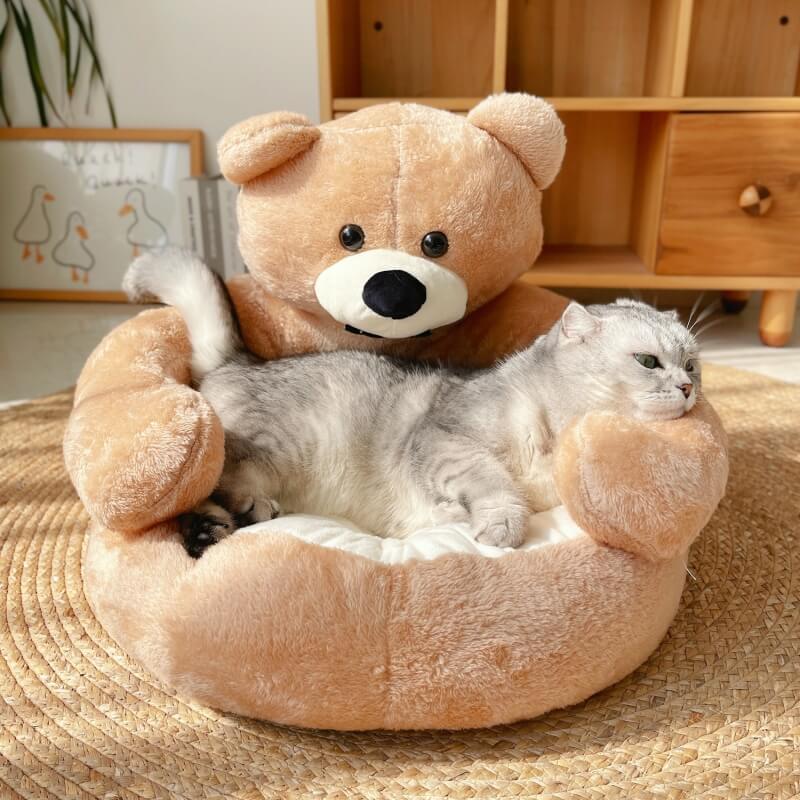 Avelena | Süßes abnehmbares Kuschelbär-Katzenbett