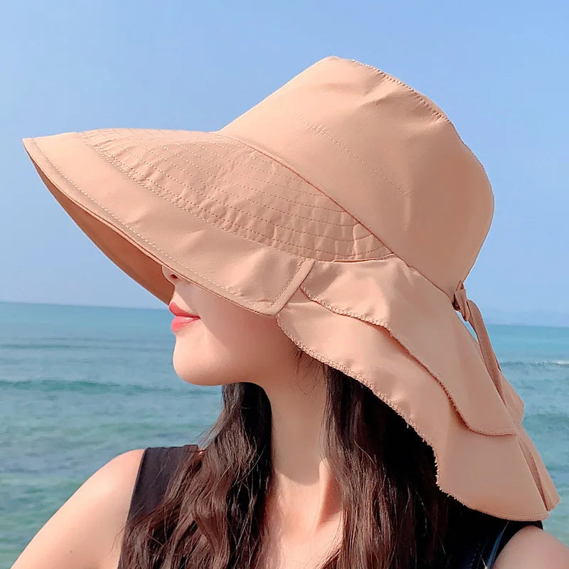 Avelena | SUNNY | Damen Sonnenhut für die Sonne | Breite Krempe UV Nackenschutz | Solar Strandhut Frau