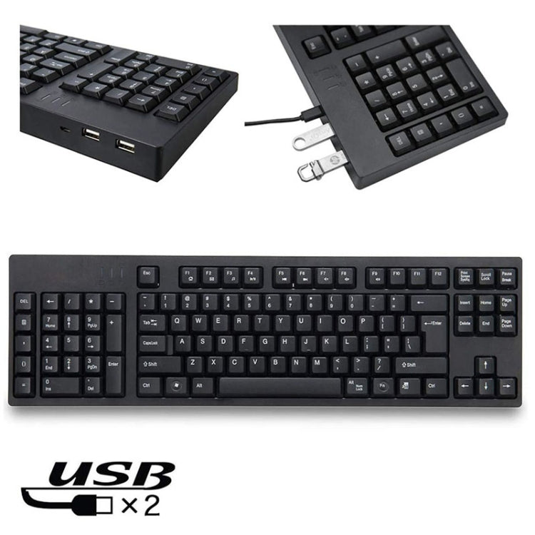 Avelena | Verdrahtete USB-Linkshänder-Tastatur mit Dual-HUB-Funktion (Schwarz)