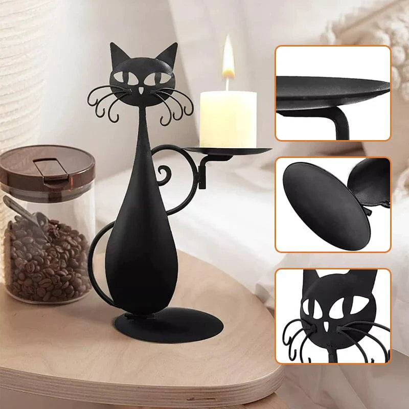 Avelena | Schwarze Katze Kerzenhalter