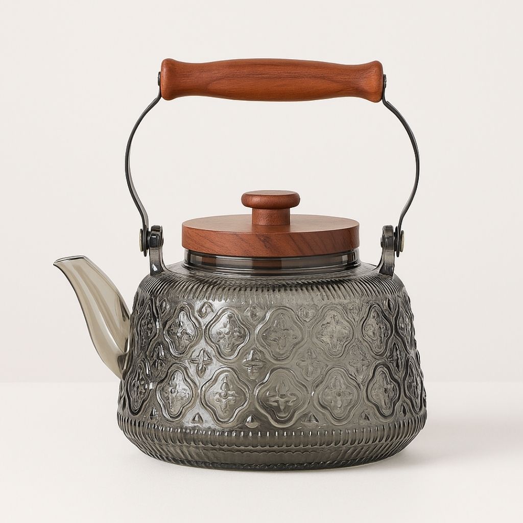 Avelena | Zoie Glas Teekanne mit Sieb – Hitzebeständiger 1000ml Borosilikat-Kessel mit Holzgriff