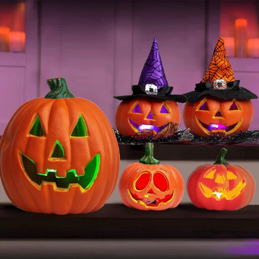 Avelena | Spooky Jack O’Lantern Set – Leuchtendes Batteriebetriebenes Halloween Kürbis Deko