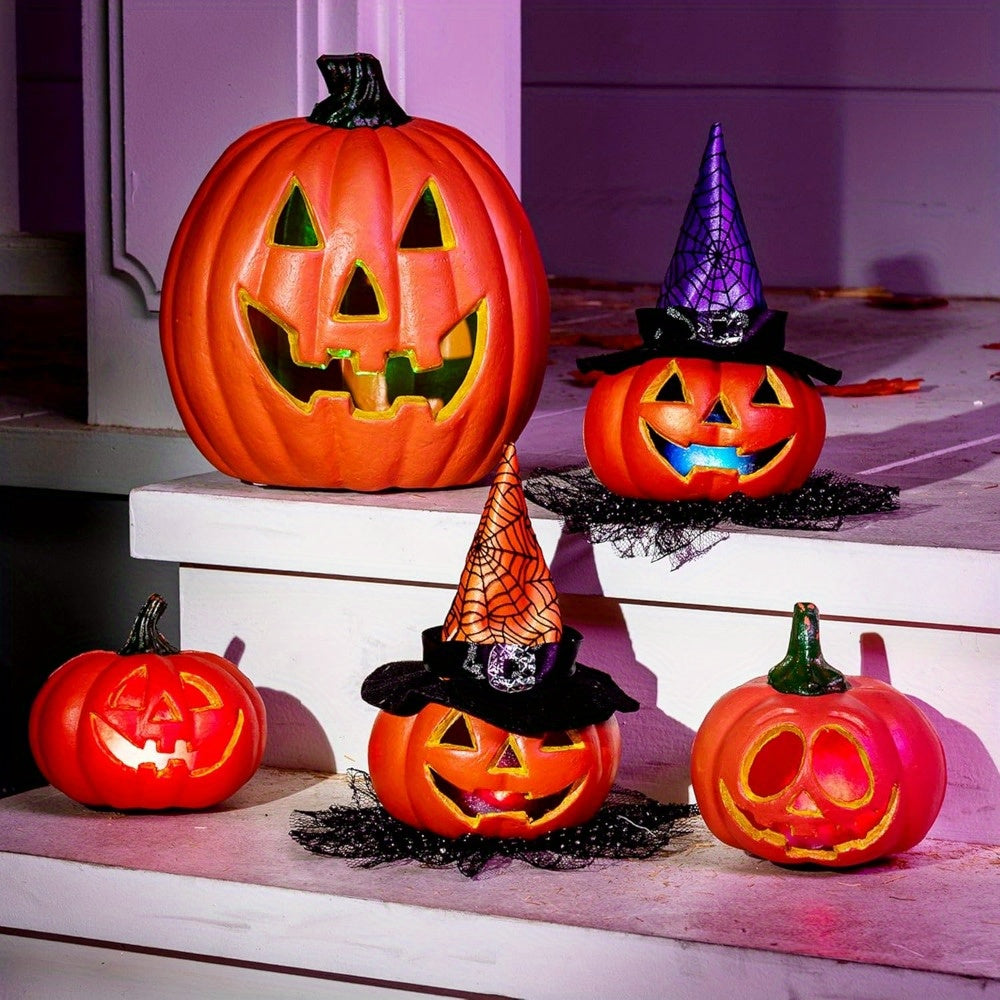 Avelena | Spooky Jack O’Lantern Set – Leuchtendes Batteriebetriebenes Halloween Kürbis Deko