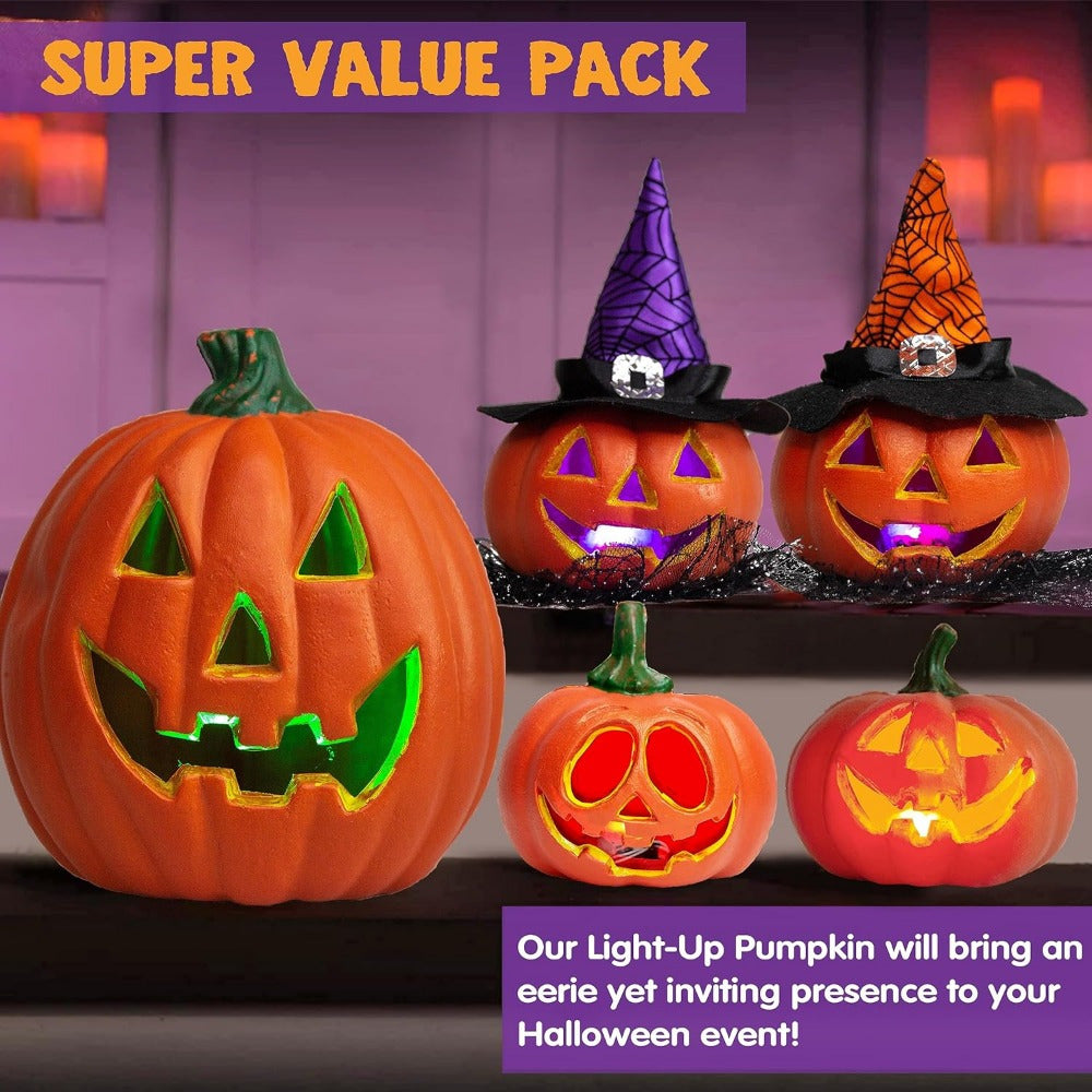 Avelena | Spooky Jack O’Lantern Set – Leuchtendes Batteriebetriebenes Halloween Kürbis Deko