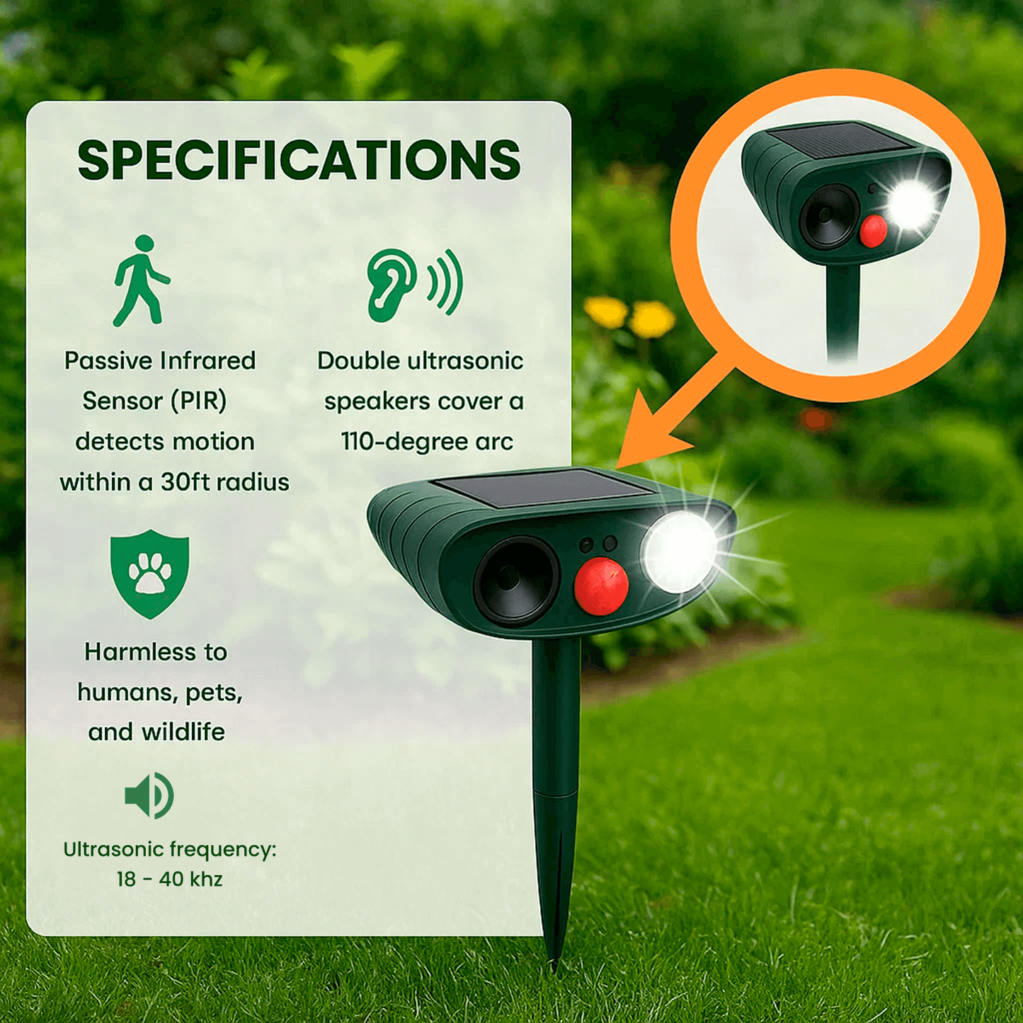Avelena | Solar-powered ultrasound deer repeller - Effective deer deterrent for gardens and caverns in 48 hours