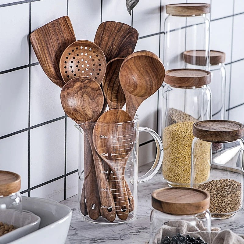 Avelena | TeakChef 7-teiliges Küchengeräteset – Premium Teak Küchenwerkzeuge für Stil & Funktionalität