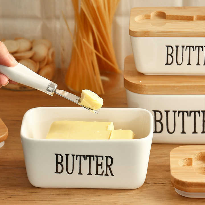 Avelena | Rechteckige Keramik-Butterdose Versiegelter Aufbewahrungsbehälter Westlicher Käsekrug Butterglas zur Aufbewahrung für Restaurant 15x8,5 cm