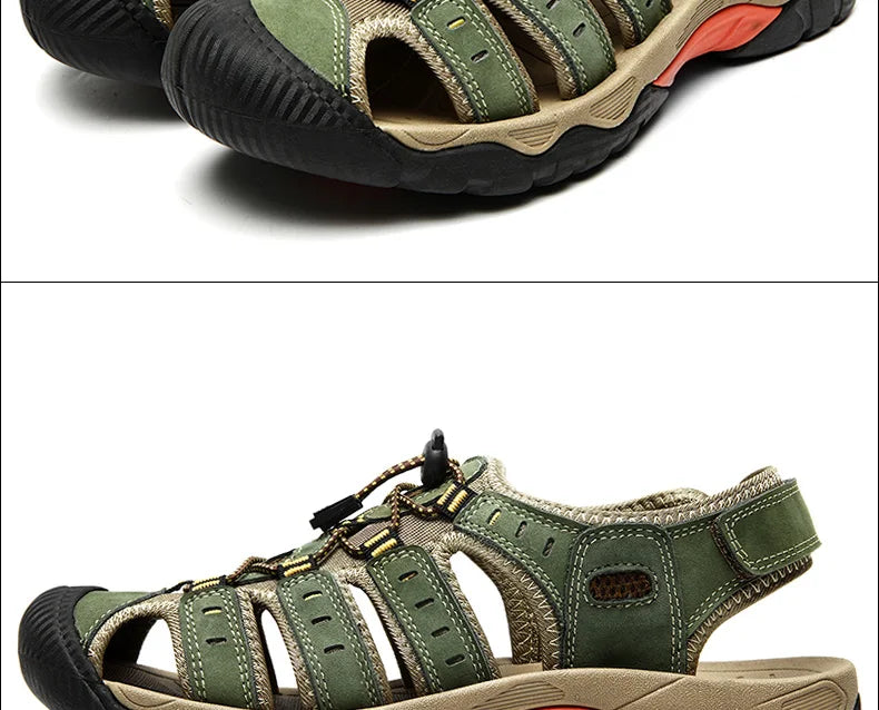 Avelena | Sommer Herren Outdoor Sandalen Strand Schuhe Echtes Leder Trekking Wandern
