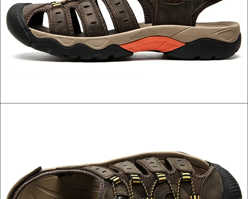 Avelena | Sommer Herren Outdoor Sandalen Strand Schuhe Echtes Leder Trekking Wandern
