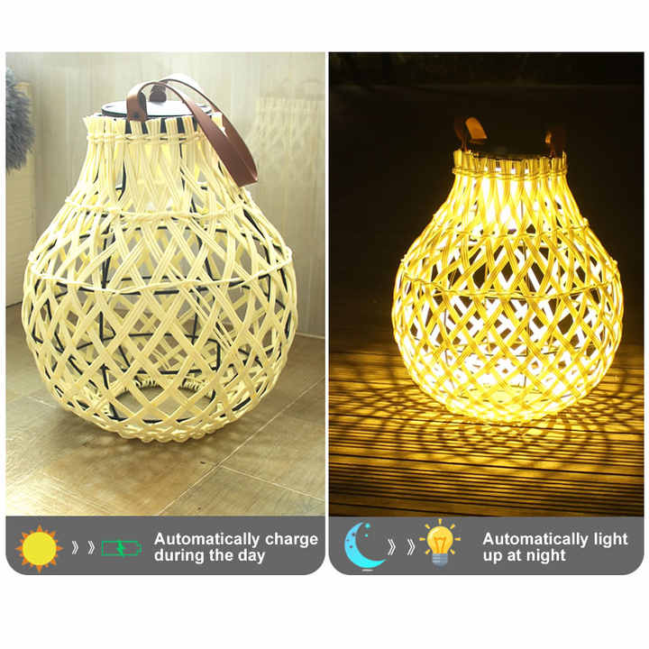 Avelena | Solar LED Rattan-Laterne – Große Außenbeleuchtung im Oval-Design für Garten und Terrasse