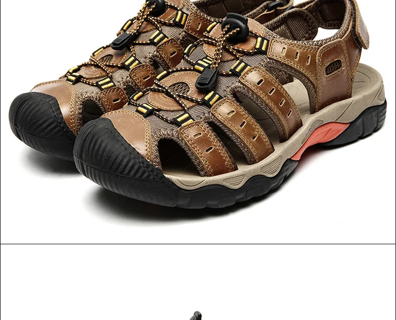 Avelena | Sommer Herren Outdoor Sandalen Strand Schuhe Echtes Leder Trekking Wandern