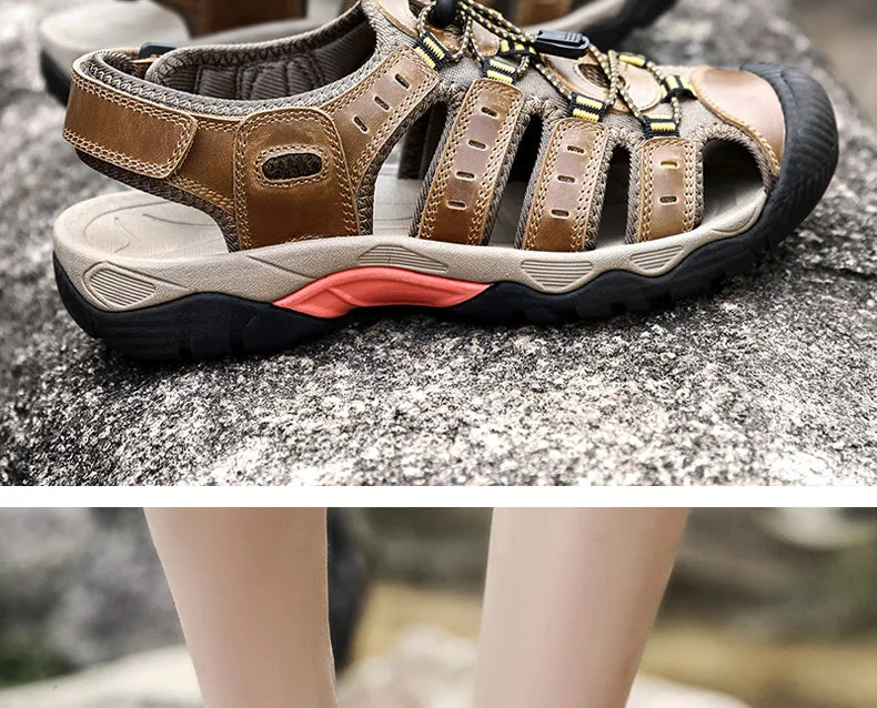 Avelena | Sommer Herren Outdoor Sandalen Strand Schuhe Echtes Leder Trekking Wandern