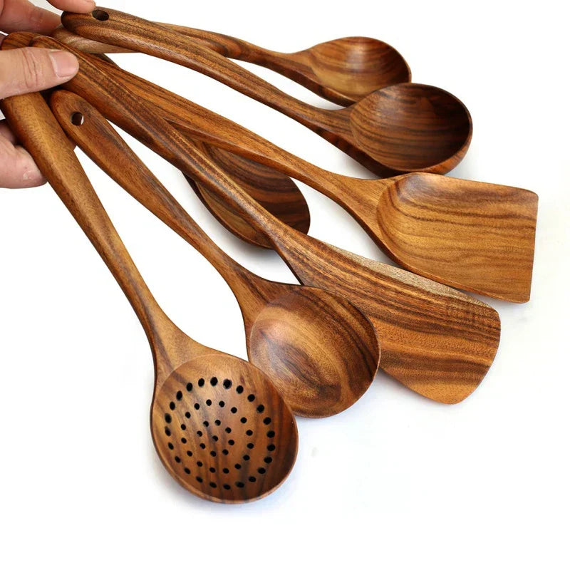 Avelena | TeakChef 7-teiliges Küchengeräteset – Premium Teak Küchenwerkzeuge für Stil & Funktionalität